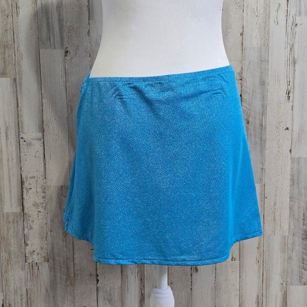 Aqua Blue Shimmer Sparkle Wrap Mini Skirt Swimsuit Cover Up Size Medium - Picture 6 of 8